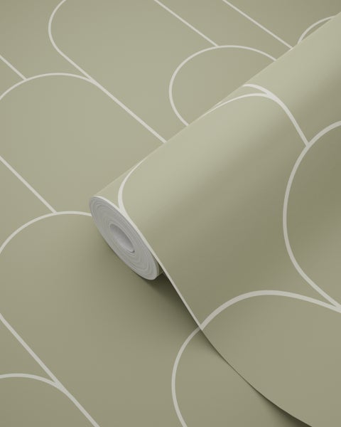 ESTAhome Tapete Art Decó Muster Khaki-Grün - 50 x 900 cm - 139655