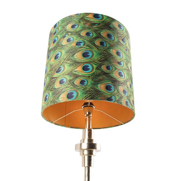 Art Deco Tischlampe Gold Samt Schatten Pfau Design 40 cm - Diverso