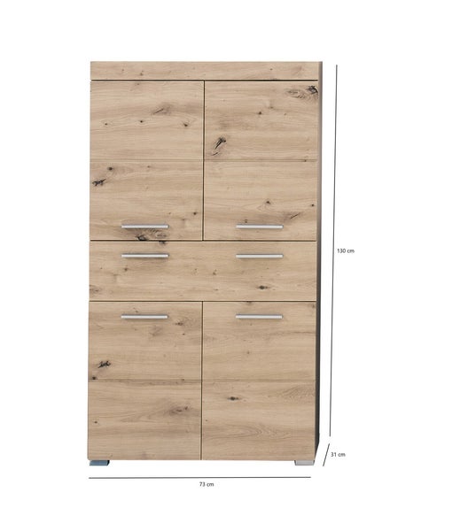 AmandaMando Bad Standtype Stauraum 4 Türen, 1 Schublade Eiche Dekor. 73 X 31 X 132 cm