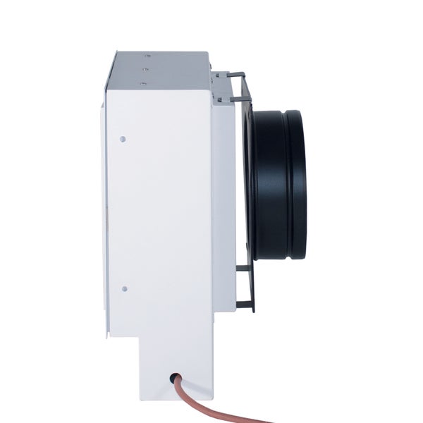 Wandventilator mit quadratischem Gehäuse und rundem Anschlussstutzen in Seitenansicht