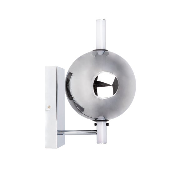 LED Wandleuchte NOVA chrom aus Metall und Rauchglas, mit integrierter LED, 31,3 cm hoch
