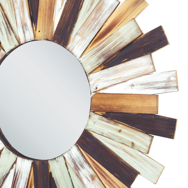 Runder Spiegel mit Holzrahmen in Sonnenform