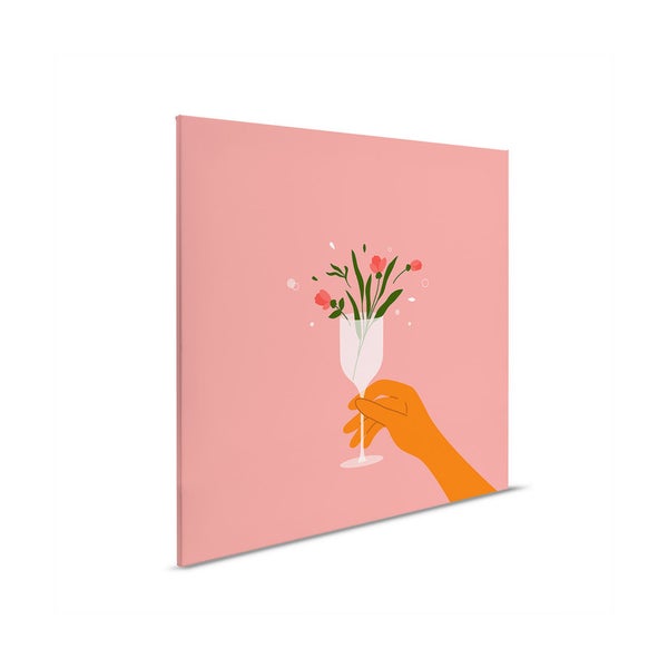 Dekoratives Wandbild mit einer Hand, die ein Glas mit Blumen hält
