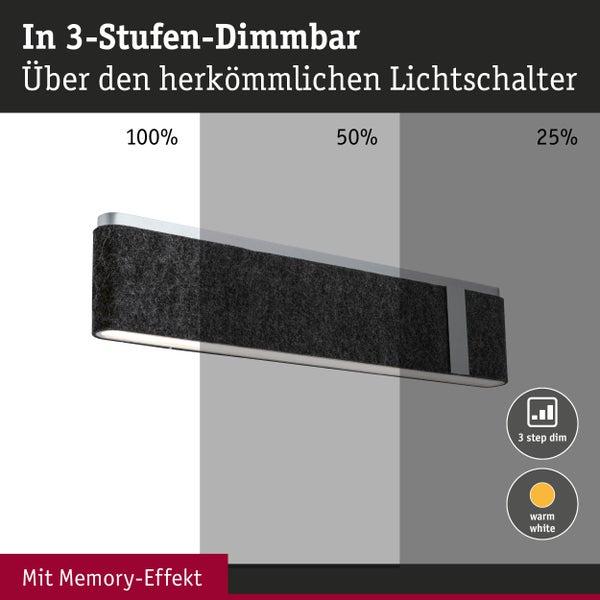 Technische Zeichnung einer rechteckigen LED Wandleuchte mit Bewegungsmelder, 315 Millimeter hoch, Schutzart IP44, 5 Jahre Garantie.
