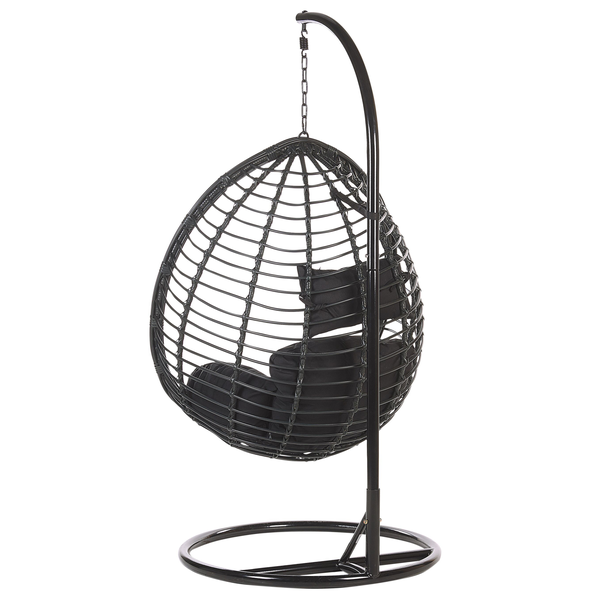 Hängesessel mit Gestell TOLLO Polyrattan Schwarz