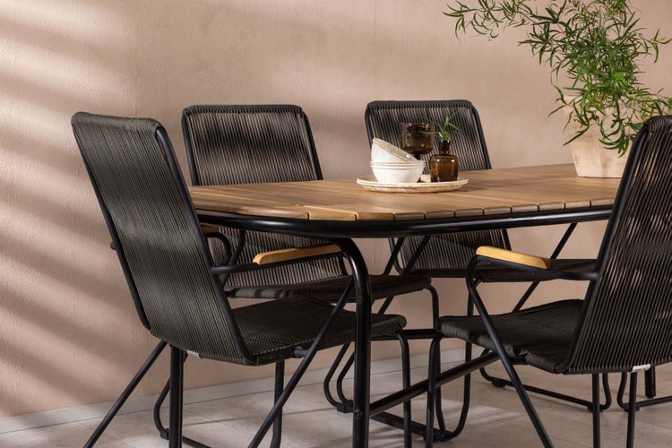 Holmbeck Gartenset Tisch 90x200cm natur, 6 Stühle Bois schwarz. 90 X 200 X 75 cm