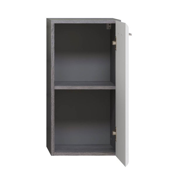 Riva B Badschrank Wandaufhang, 1 Tür, weiß Hochglanz, grau. 35 X 33 X 68 cm