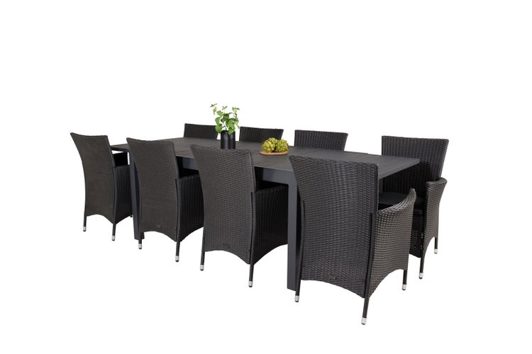 Marbella Gartenset Tisch 100x160/240cm und 8 Stühle Knick schwarz. 100 X 160 X 75 cm