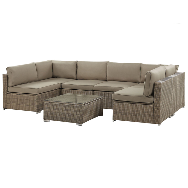 Garten Ecksofa mit Tisch 6-Sitzer BELVEDERE Polyrattan Braun