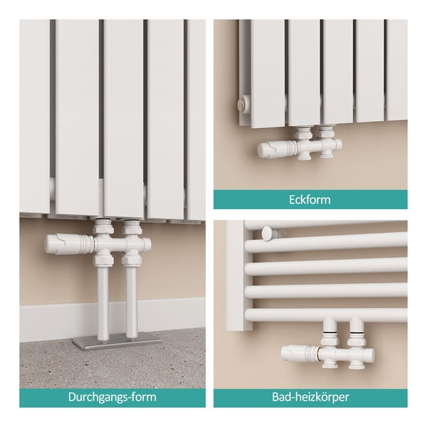 EMKE Multiblock Heizkörperthermostat-Set für Heizkörper φ16 × G1/2, 2 Stück Set, Anschlussarmatur und Ventil mit Thermostat, Weiß