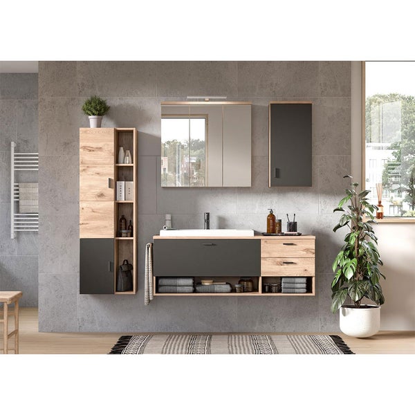 Xonox.home Hängeschrank Grado BxHxT 37 x 75 cm x 25 cm Frontfarbe grau / Korpus nox oak
