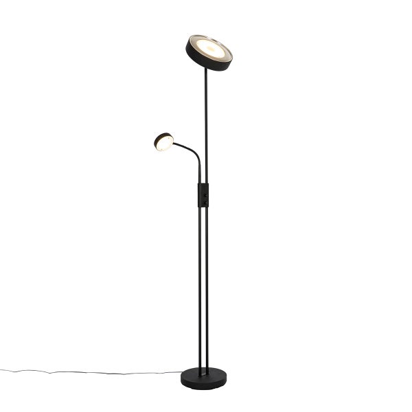 Schwarze Stehleuchte inkl. LED und Dimmer mit Leselampe - Kelso