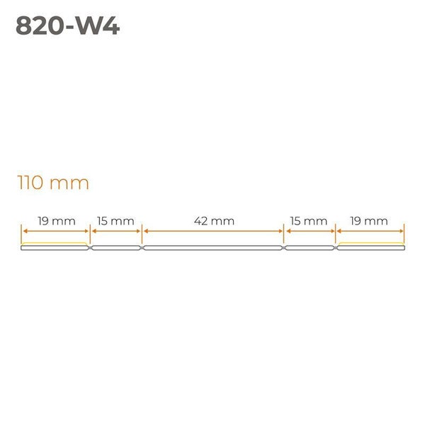 Technische Zeichnung mit Maßangaben: 110 mm Gesamtlänge, Segmente von 19 mm, 15 mm und 42 mm