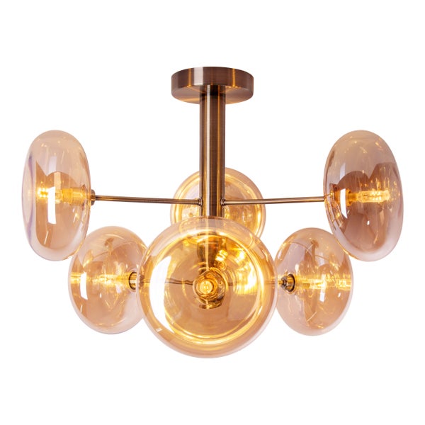 Deckenleuchte ORION Ø ca. 53 cm amber, aus messingfarbenem Metall und Glas in amber, G9-Sockel, Beleuchtung für Wohnzimmer, Esszimmer oder Büro.