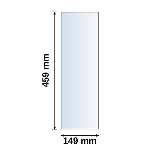 Maßzeichnung einer rechteckigen Front mit 459 Millimeter Höhe und 149 Millimeter Breite.