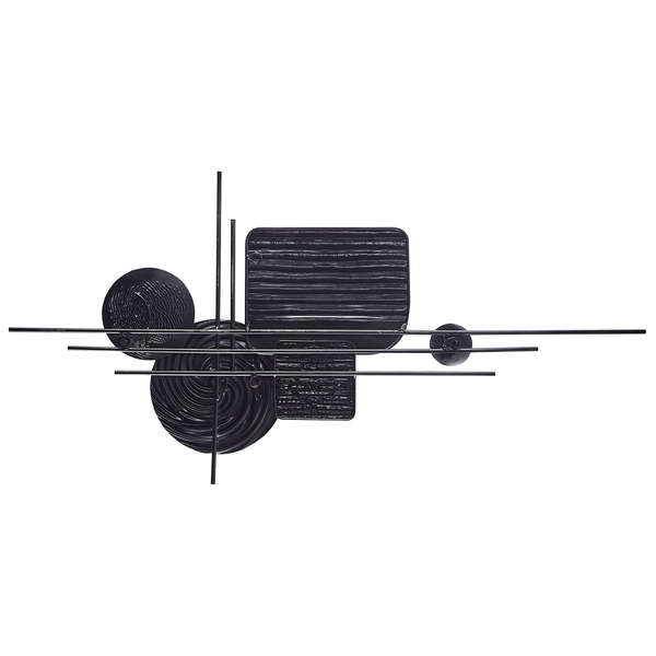 Detailansicht einer dekorativen Wandkunst mit verschiedenen geometrischen Formen und Texturen.