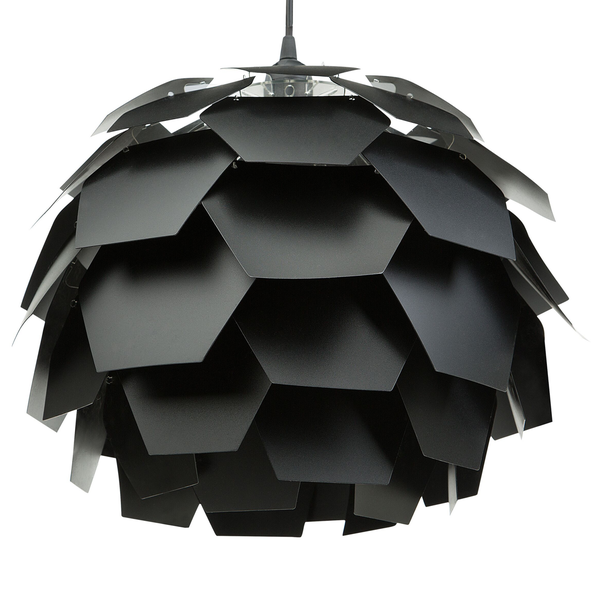Schwarze Pendelleuchte mit dekorativen Elementen