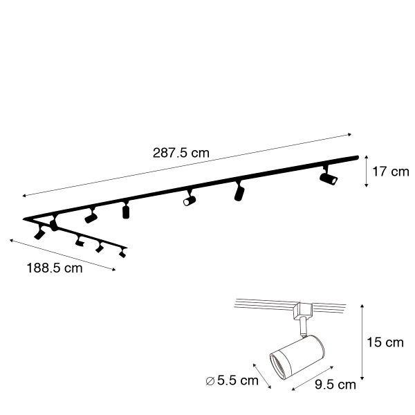 Modernes 1-Phasen-Schienensystem mit 10 Spots schwarz - Jeana