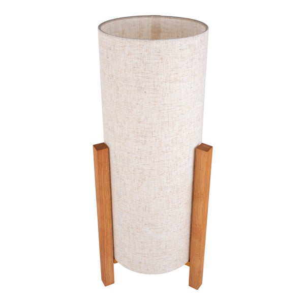 Stehlampe mit Stoffschirm und Holzfuß