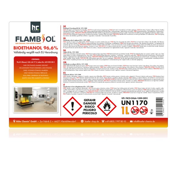 Flammable Bioethanol 96.6 percent, geeignet für Ethanolkamine
