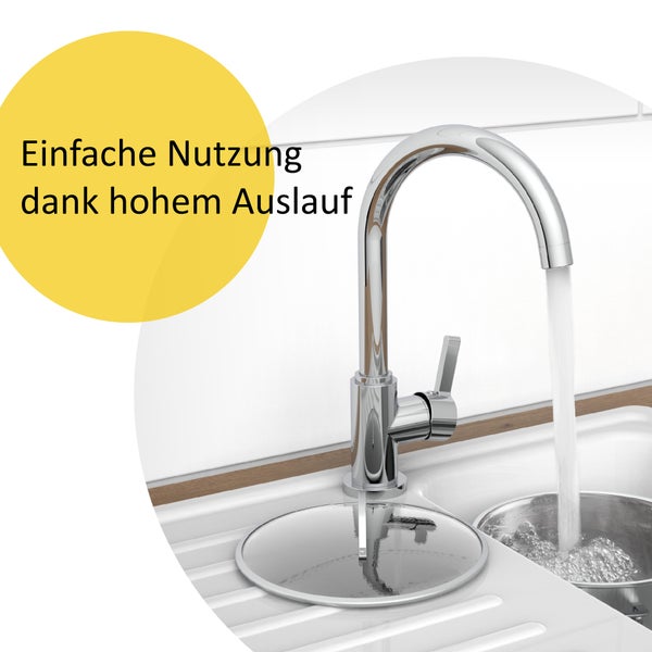 instmaier Küchenarmatur K3 | 360° schwenkbar | Wasserhahn Küche | Spültischarmatur Chrom | Hoher Auslauf | mit Zentralverschraubung