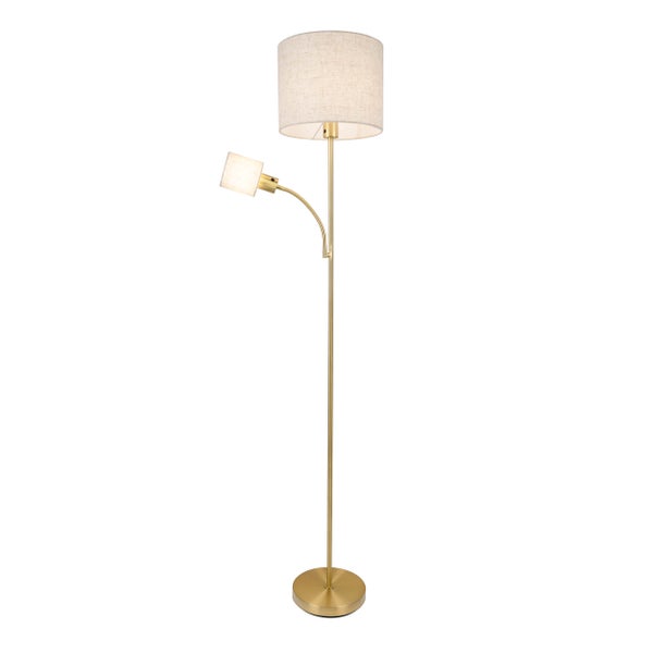 Stehlampe mit Leselampe und Stoffschirm