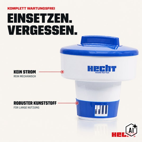 Hecht Dosierschwimmer aus Kunststoff für Poolpflege mit Hecht Logo