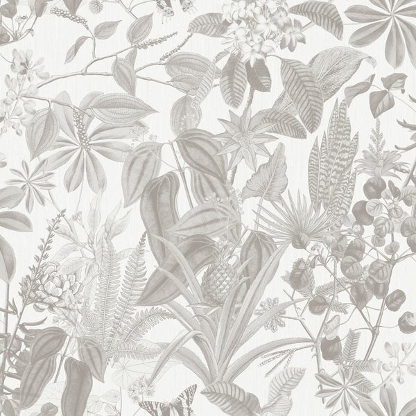 Sanders und Sanders Tapete tropische Blätter und Blüten Grau - 53 cm x 10 m - 640241