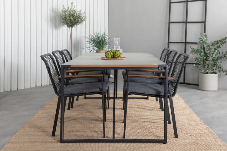 Texas Gartenset Tisch 100x200cm und 6 Stühle Dallas schwarz, natur, grau. 100 X 200 X 73 cm
