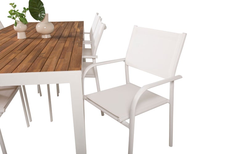 Bois Gartenset Tisch 90x205cm und 6 Stühle Santorini weiß, natur. 90 X 205 X 76 cm
