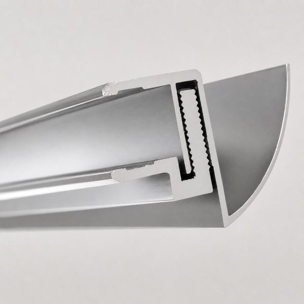 Aluminiumprofil zur Glasklemmung mit gewölbter Blende für Ganzglasgeländer.
