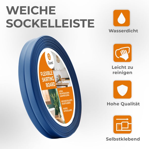 Quest Weichsockelleiste Selbstklebend 10 x 10 mm, PVC Knickleiste , Flexibel, Blau, 5 Meter
