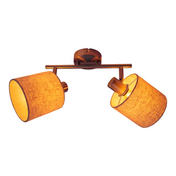 Deckenleuchte mit zwei Leuchtenarmen und Stoffschirmen