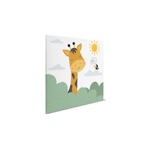 Leinwandbild mit Giraffe, Sonne und Vogelmotiv für Kinderzimmer