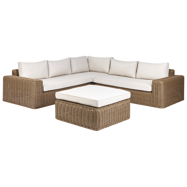 Garten Ecksofa mit Ottomane 6-Sitzer PALERMO modular Polyrattan Braun