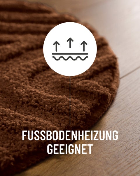 Eingerollte braune Badematte mit weichem Hochflor und rutschhemmender Rückseite.