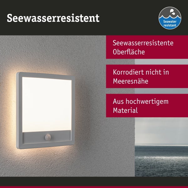 LED Außenpanel Lamina Backlight Dämmerungsgesteuerter Bewegungsmelder (IR) seewasserresistent IP44 eckig 250x250 mm 3000K 14,5W 950lm 230V Weiß Kunststoff