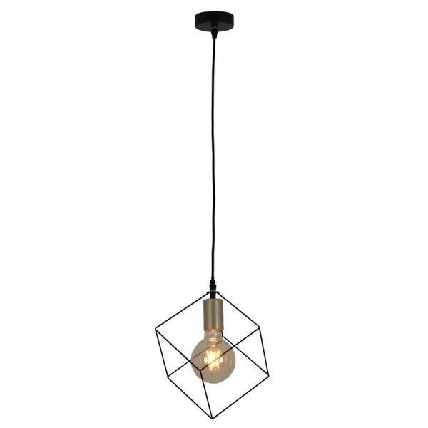 Pendelleuchte mit geometrischem Lampenschirm und Glühbirne