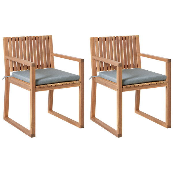 Set mit 2 Stühlen und Sitzkissen SASSARI PREMIUM zertifiziertes Akazienholz Grau meliert