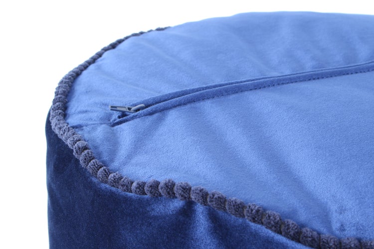 Pouf Hocker samtweich, verziert Blau Rund Ø 45 cm