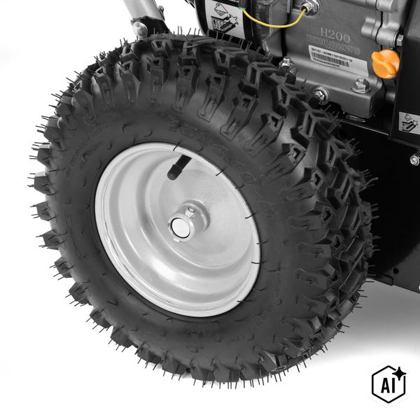 Grobes Profilrad einer Schneefräse mit Metallfelge