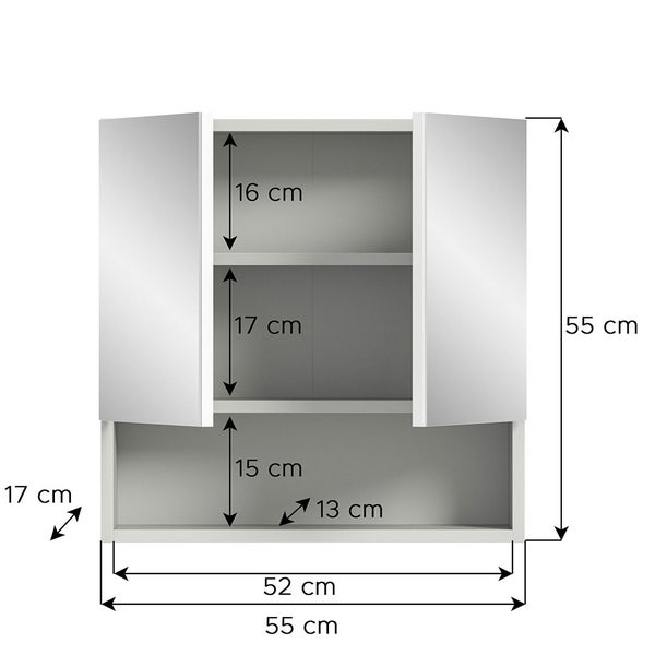Copa Spiegelschrank Bad 2 Türen 1 Fach 1 Regal hellgrau, Spiegel. 55 X 17 X 55 cm
