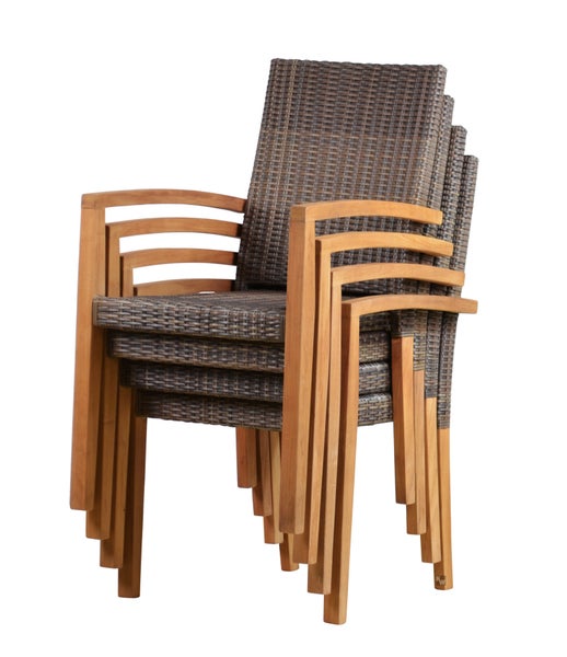 Teak Sitzgruppe 4 Stapelstühle 1 Teak Tisch 120 x 80 cm als premium Set