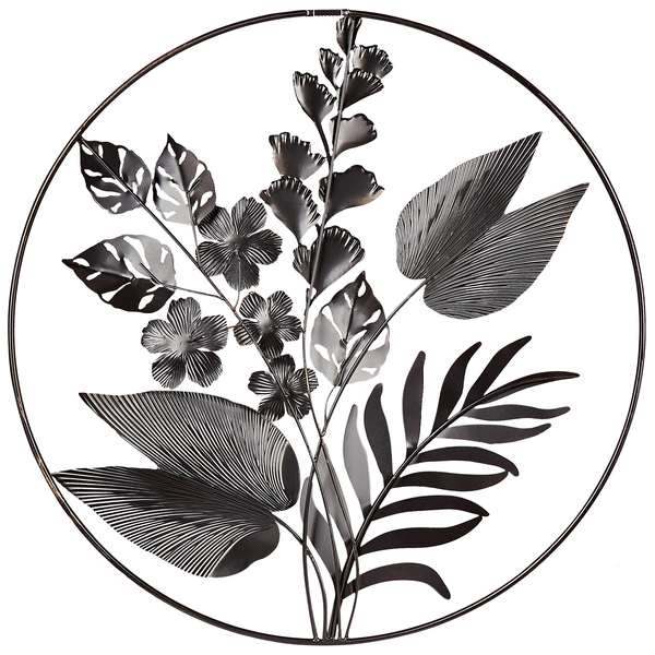 Metall Wanddekoration mit floralem Muster in einem runden Rahmen