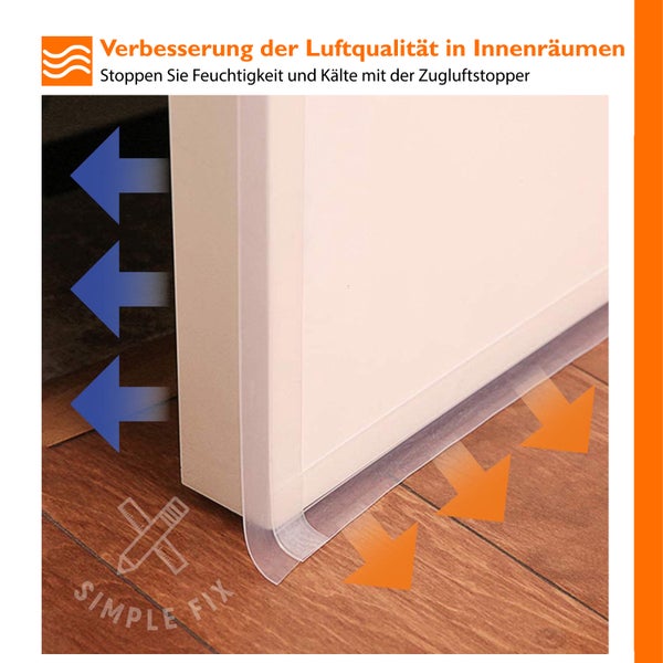Simple Fix Zugluftstopper für Türen - 1000 cm x 3.5 cm - Türdichtung - Zugstopper Haustür und Fenster, Windstopper - Tür Dichtungsband Selbstklebend und Isolierend - Transparent