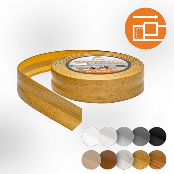 Quest Weichsockelleiste Selbstklebend 32 x 23 mm, PVC Sockelleiste, Flexibel, Eiche, 5 Meter