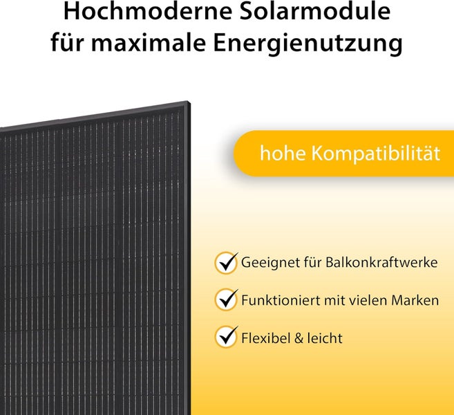 VALE Solarmodul-Set Bifazial 920 Wp Full Black - Glas-Glas-Module - Solarpanel für Balkonkraftwerke - Universal einsetzbar - Lineare Leistungsgarantie
