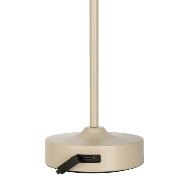 LED Akku-/ Tischleuchte PINA 30 cm hoch, aus Metall (beige) und Glas (weiß), integrierte LEDs, warmweiß