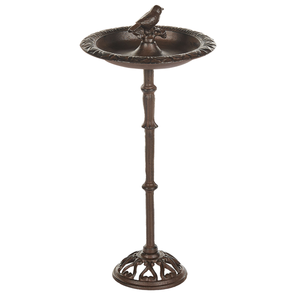 Vogeltränke mit Vogel-Figur auf einer Säule