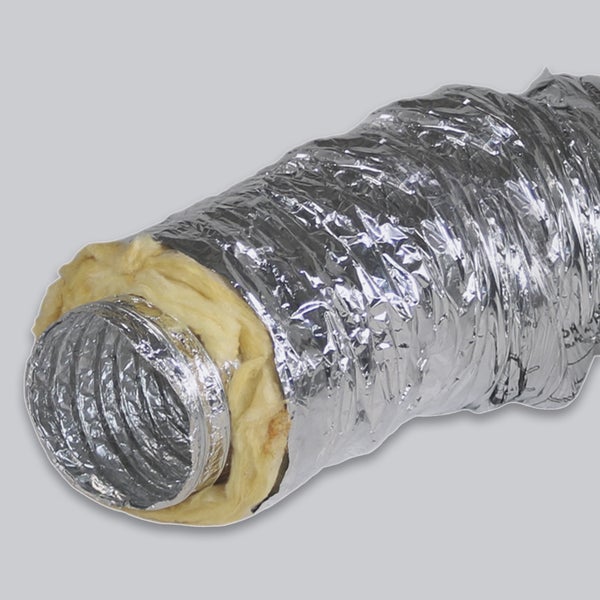 Flexibler, wärmegedämmter Aluminiumschlauch für Lüftung und Klimatisierung mit Glaswolleisolierung.